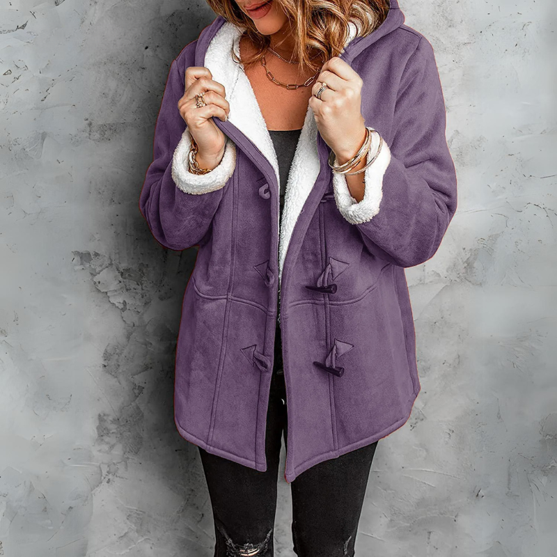 Ava - Plush Hooded Toggle Coat for Women