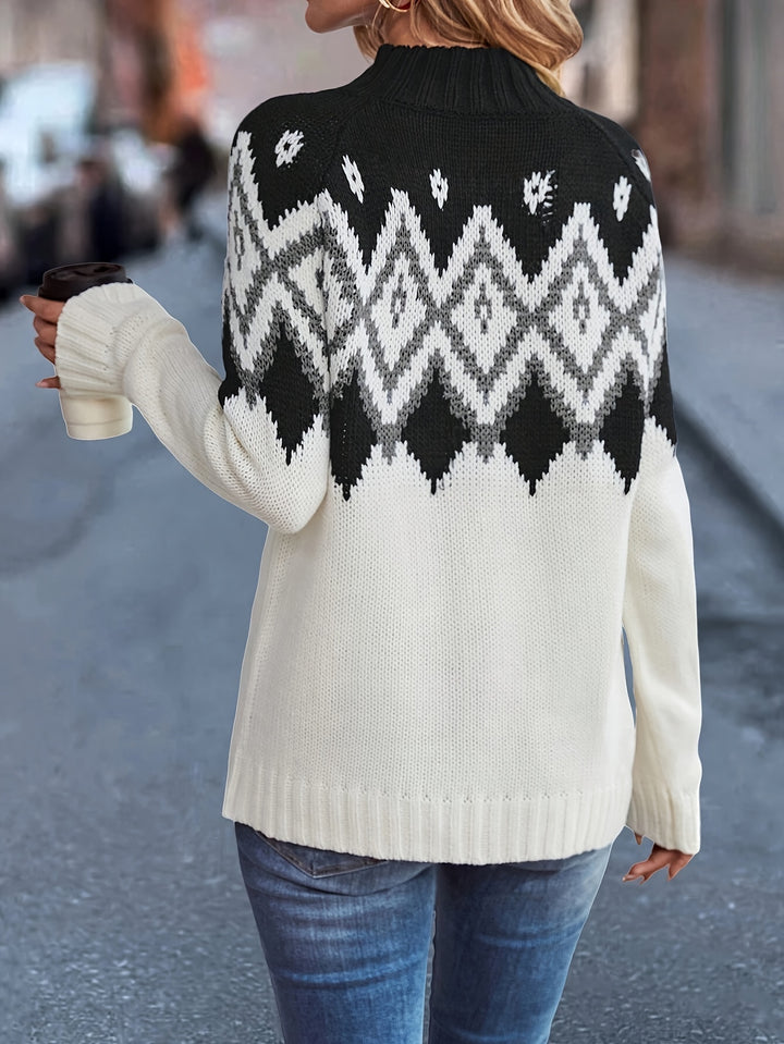 Cara - Elegant Geo Pattern Turtle Neck Sweater for Women