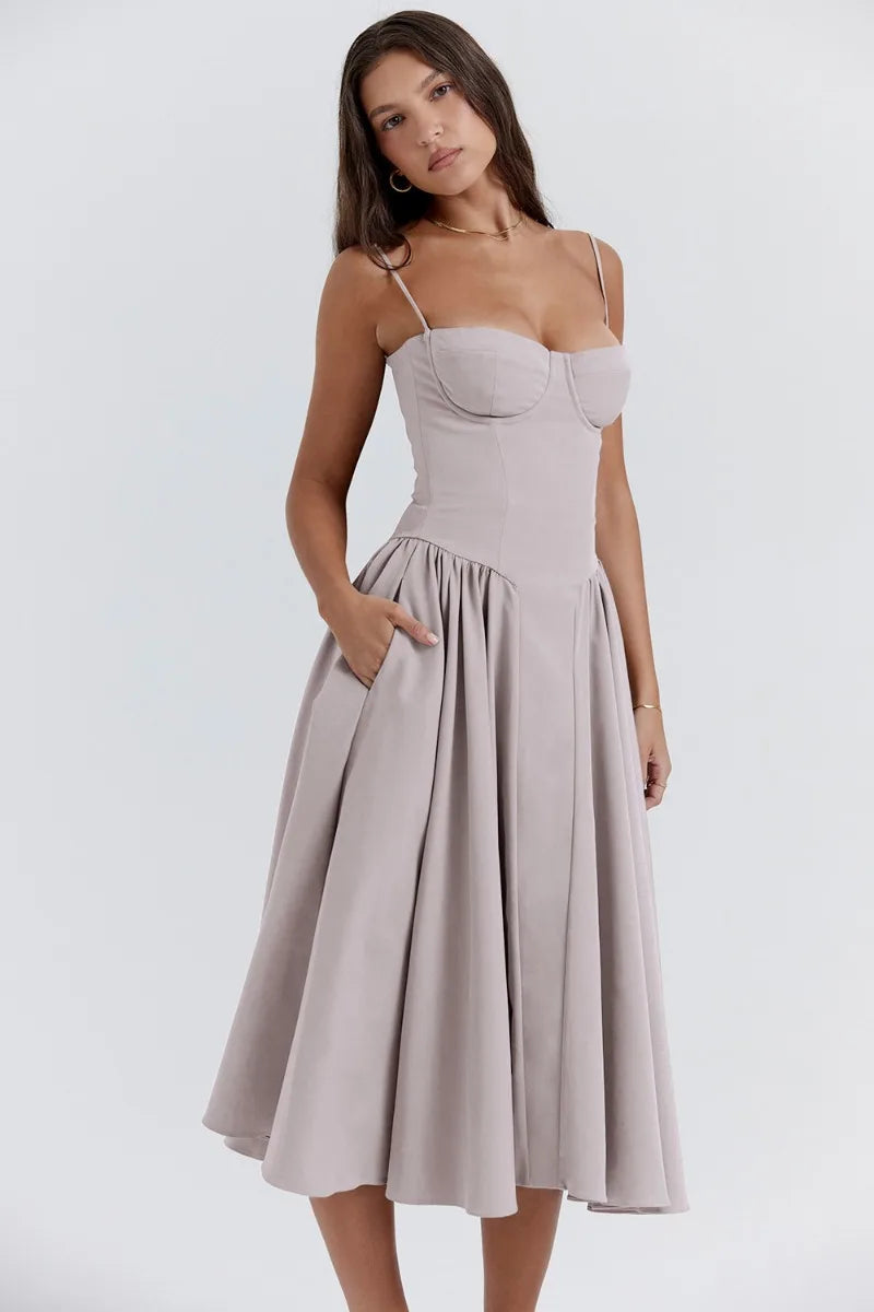 Carolyn - Sleeveless Corset Midi Dress