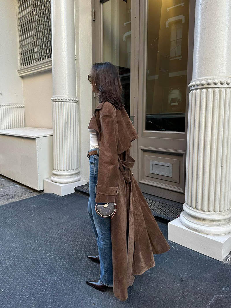 Selene - Suede Leather Trench Coat