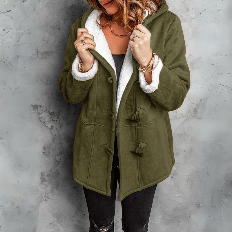 Ava - Plush Hooded Toggle Coat for Women