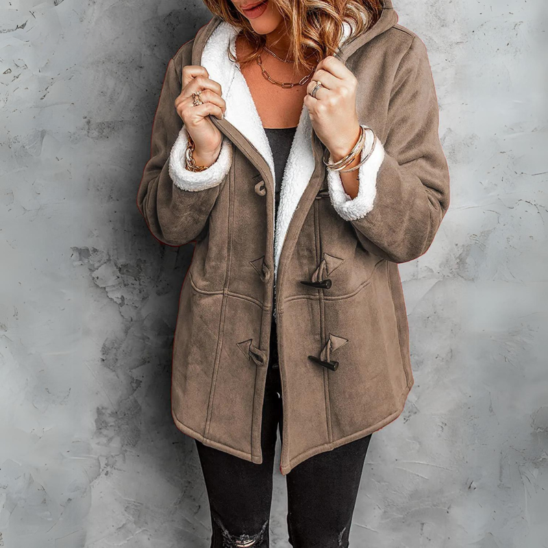 Ava - Plush Hooded Toggle Coat for Women